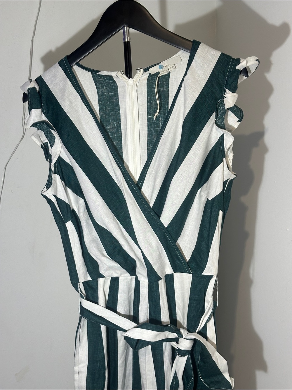 Boden Teal Green and White Striped Wrap Midi Dress